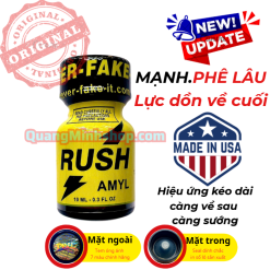 Kiểm tra tem mác và vỏ chai thủy tinh popper rush amyl cao cấp